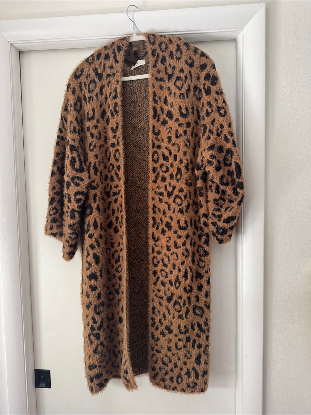 Leopard Print Open-Front Long Cardigan Coatigan - Brown/Black